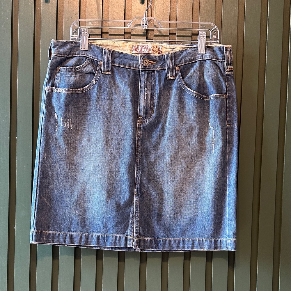 Fossil Denim Skirt with Distressed Details